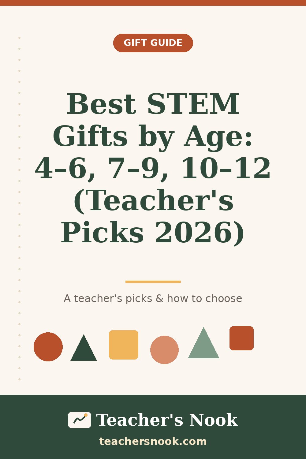 Pinterest-style placeholder graphic: Best STEM Gifts by Age, Teacher's Picks 2026